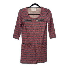 Anthropologie Postmark‎ Womens Red & Grey Striped Tunic Sweater Top Size S Small